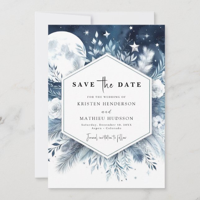Celestial Minimal Moonlit Wedding Save The Date (Front)
