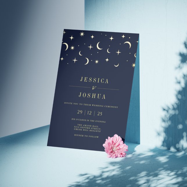 Celestial Minimalist Star Moon Elegant Navy Foil Invitation (Creator Uploaded)