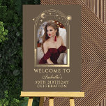 Celestial Mocha Gold 30th Birthday Welcome Foam Board<br><div class="desc">Celestial Mocha Gold 30th Birthday Welcome Foam Board features an elegant gold sun, moon and stars frame on a mocha background. Inside is your favorite photo and below your birthday welcome sign information. Personalize by editing the text in the text boxes and adding your favorite photo. Designed for you by...</div>