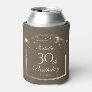 Celestial Mocha Gold Sun Moon Stars 30th Birthday Can Cooler