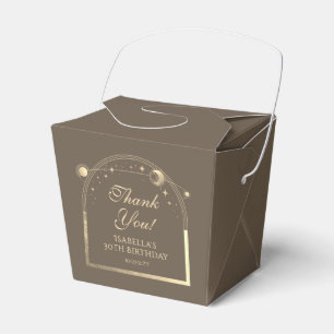 Celestial Mocha Gold Sun Moon Stars 30th Birthday Favor Boxes