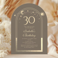 Celestial Mocha Gold Sun Moon Stars 30th Birthday
