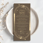 Celestial Mocha Gold Sun Moon Stars 30th Birthday Menu<br><div class="desc">Celestial Mocha Gold Sun Moon Stars 30th Birthday Menu Cards features a golden sun,  moon and stars on a mocha background with your menu details in the center in modern gold calligraphy script. Personalize by editing the text in the text boxes provided. Designed for you by Evco Studio www.zazzle.com/store/evcostudio</div>