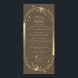 Celestial Mocha Gold Sun Moon Stars 30th Birthday Poster<br><div class="desc">Celestial Mocha Gold Sun Moon Stars 30th Birthday Menu Cards features a golden sun,  moon and stars on a mocha background with your menu details in the center in modern gold calligraphy script. Personalize by editing the text in the text boxes provided. Designed for you by Evco Studio www.zazzle.com/store/evcostudio</div>