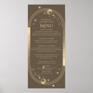 Celestial Mocha Gold Sun Moon Stars 30th Birthday Poster