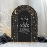 Celestial Modern Black Gold Wedding Arch Invitation<br><div class="desc">Celestial black and gold wedding invitation,  elegantly created on a unique arch-shaped cut. A modern and romantic design,  perfect for a starry night inspired wedding.</div>