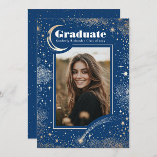 Celestial Modern Blue Graduate Photo Graduation Announcement