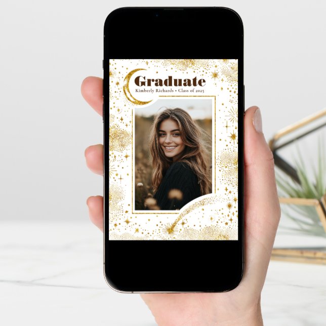 Celestial Modern Graduate Photo Graduation Announcement (Front Digital)