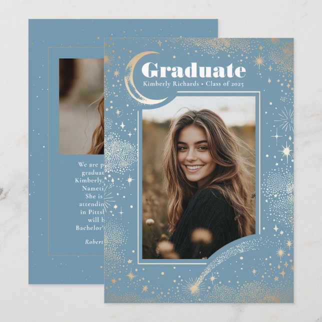 Celestial Modern Graduate Photo Graduation Announcement (Front/Back)