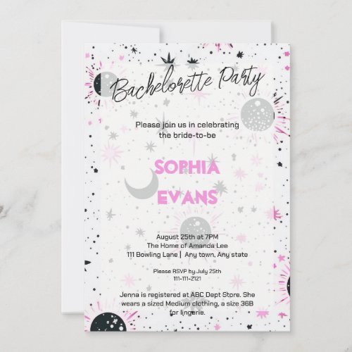 Celestial Modern Wedding Bachelorette Party Invitation
