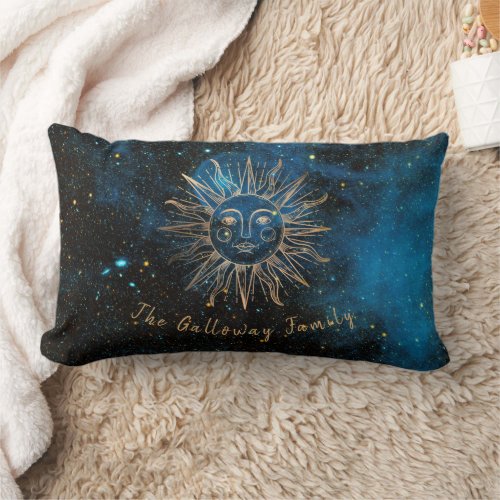 Celestial Monogram Sun Moon Zodiac Glitter Cool Lumbar Pillow