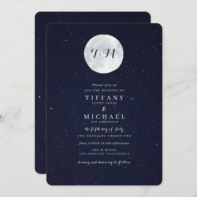Celestial Moon and Starry Sky Wedding Invitation (Front/Back)