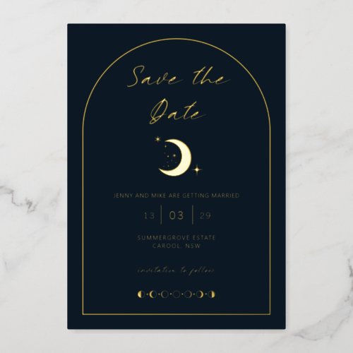 Celestial Moon and Stars Arch Save the Date  Foil Invitation