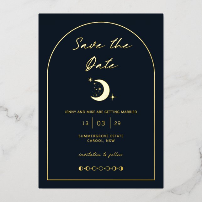 Celestial Moon and Stars Arch Save the Date  Foil Invitation (Front)