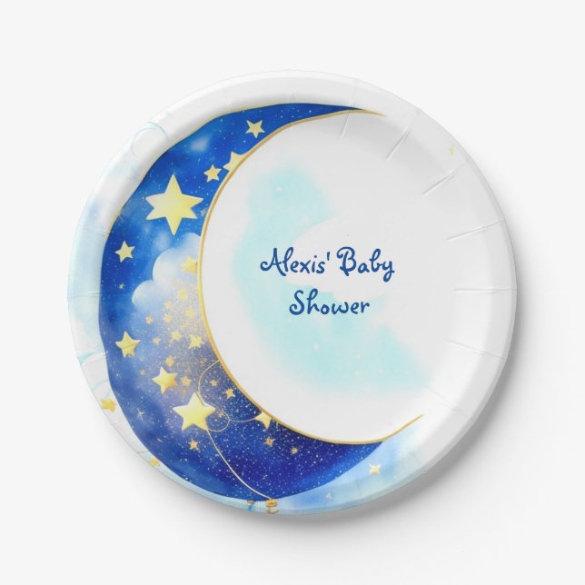 Celestial Moon and Stars Baby Shower Paper Plates (Front)