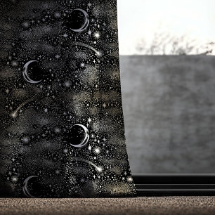 Celestial Moon and Stars Black Night Sky Pattern Blackout Curtains