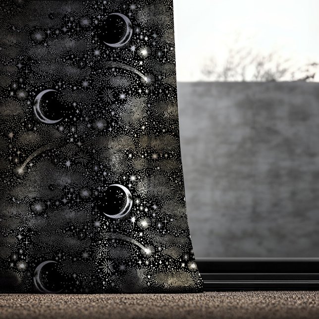 Celestial Moon and Stars Black Night Sky Pattern Blackout Curtains (Celestial Moon and Stars Black Curtains)