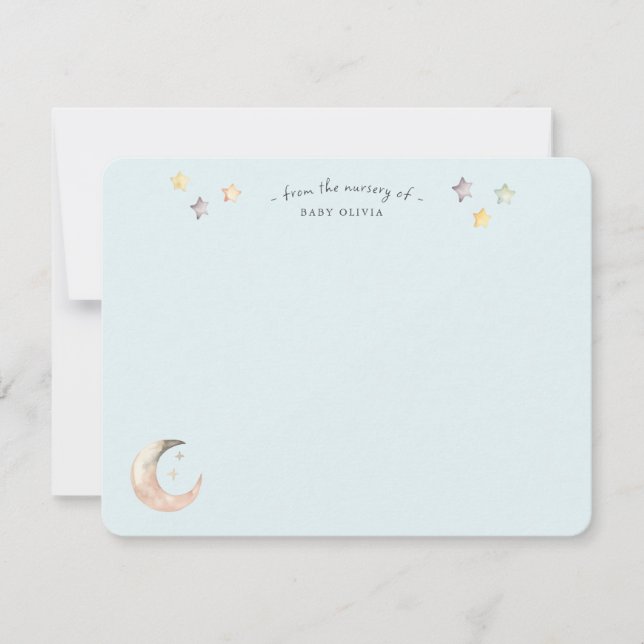  Celestial Moon and Stars Blue Baby Boy Shower Thank You Card (Front)
