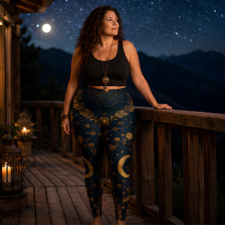 Celestial Moon and Stars Boho Astrology Leggings