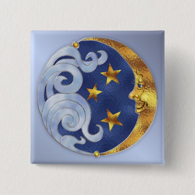 Celestial Moon and Stars Button (Front)