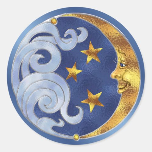 Celestial Moon and Stars Classic Round Sticker