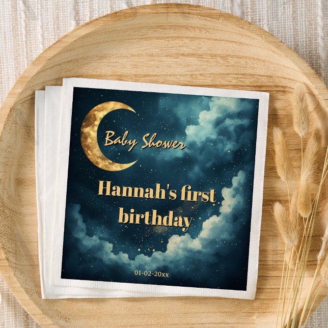 Celestial Moon and Stars First Birthday Baby Showe Napkins (Creator Uploaded)