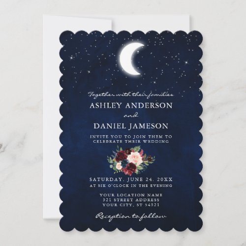 Celestial Moon and Stars Floral Wedding Invitation