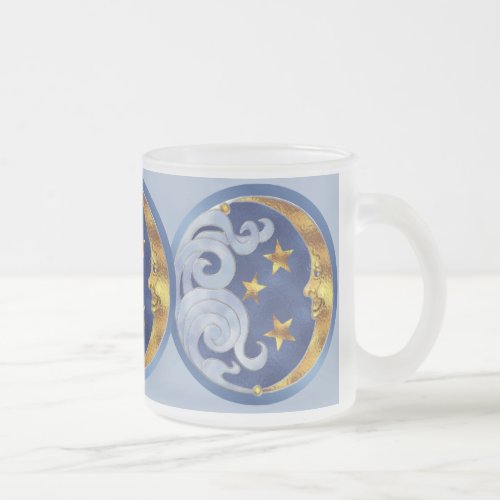 Celestial Moon and Stars Frosted Glass Coffee Mug