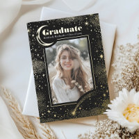 Celestial Moon and Stars Graduate Photo Graduation Foil Invitation