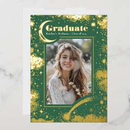 Celestial Moon and Stars Graduate Photo Graduation Foil Invitation