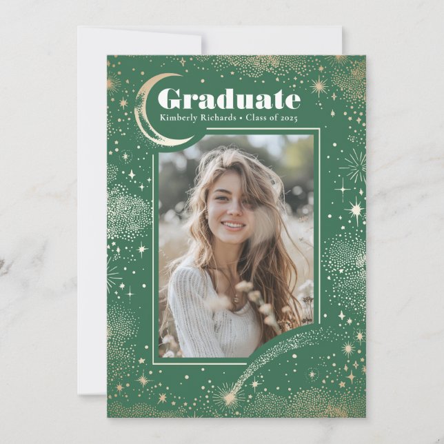 Celestial Moon and Stars Graduate Photo Graduation Invitation (Front)
