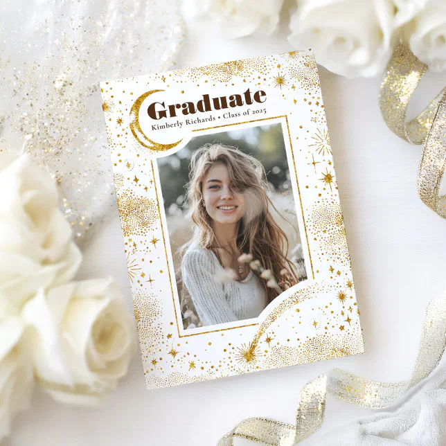 Celestial Moon and Stars Graduate Photo Graduation Invitation | Zazzle