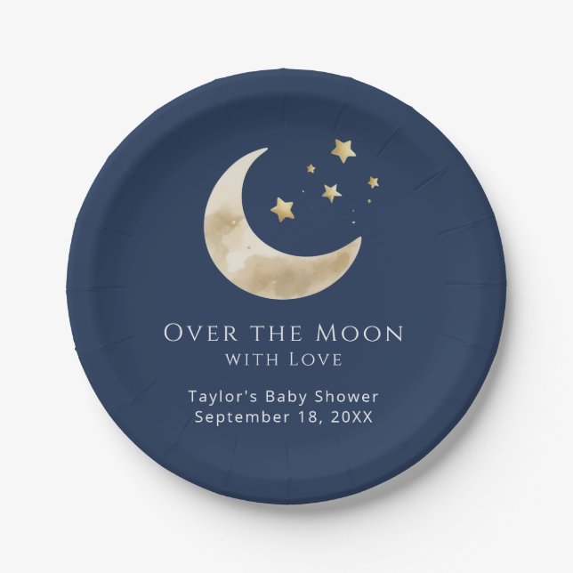 Celestial Moon and Stars Over the Moon Paper Plates (Front)