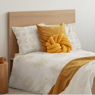 Celestial Moon and Stars Pattern White and Gold Duvet Cover