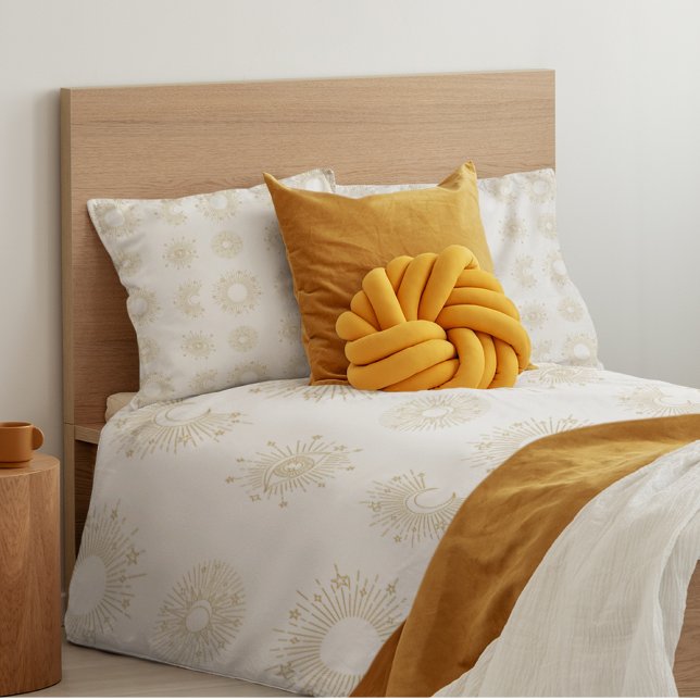 Celestial Moon and Stars Pattern White and Gold Duvet Cover (Creator Uploaded)