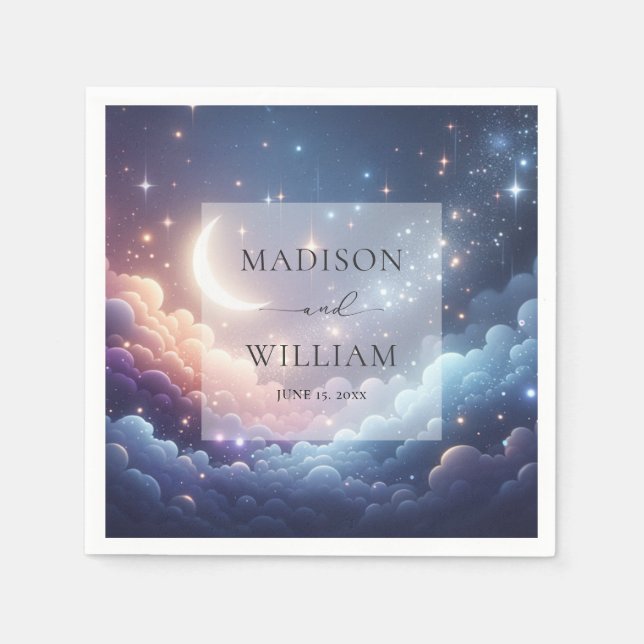 Celestial Moon and Stars Personalized Wedding Napkins (Front)