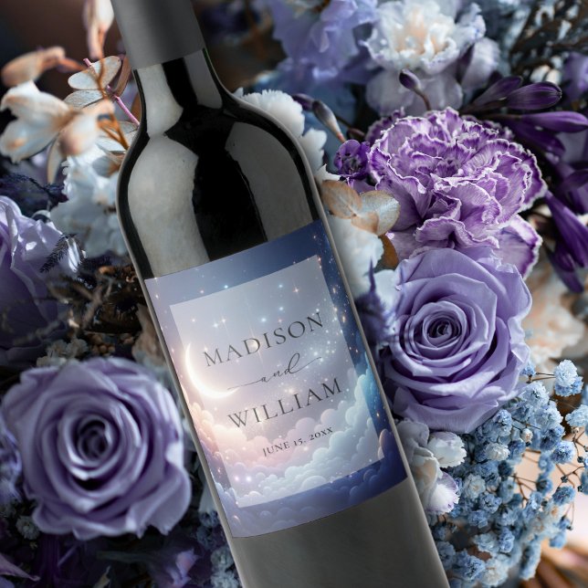 Celestial Moon and Stars Personalized Wedding Wine Label (Creator Uploaded)