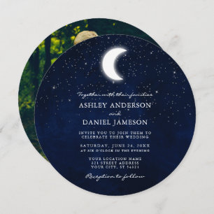 Celestial Moon and Stars Round Photo Wedding Invitation