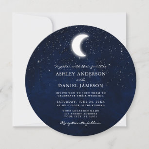 Celestial Moon and Stars Round Wedding Invitation