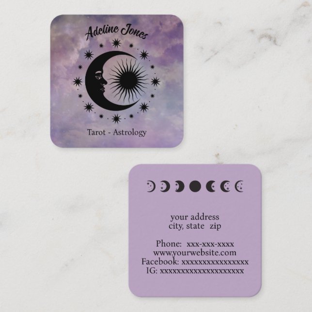 Celestial moon and stars square business card (Front/Back)