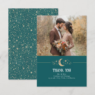 Celestial Moon and Stars Teal Thank You Photo Card