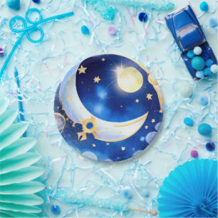 Celestial Moon and Stars Theme Boy Baby Shower Paper Plates