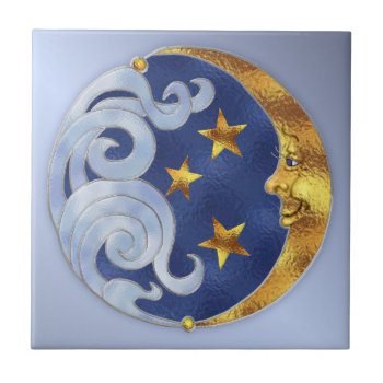 Celestial Moon And Stars Tile by Spice at Zazzle