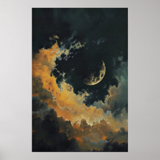 Celestial Moon and Stars Wall Decor, Dark Crescent Poster