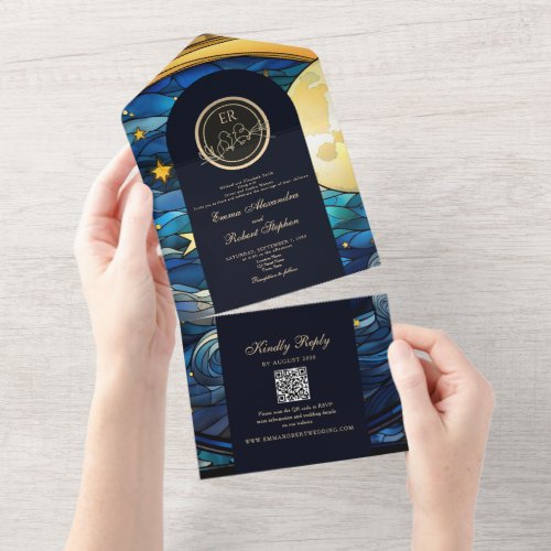 Celestial Moon and Stars Wedding All In One Invitation