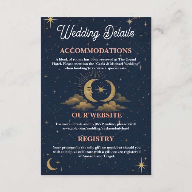 Celestial Moon and Stars Wedding Details Enclosure (Front)