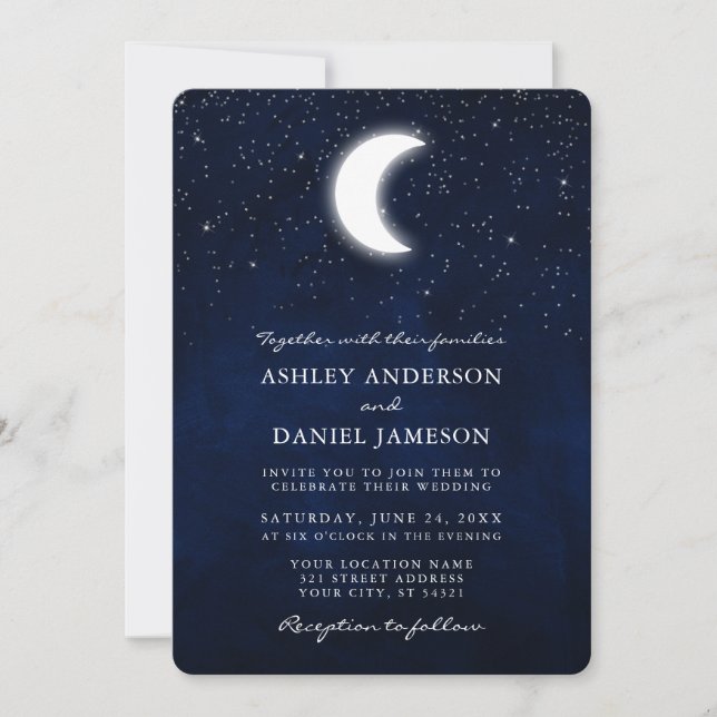 Celestial Moon and Stars Wedding Invitation (Front)