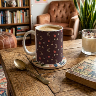 Celestial Moon and Stars Whimsical Witchy Doodle Coffee Mug