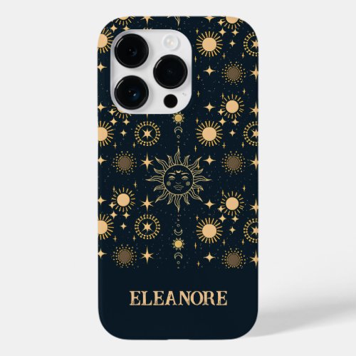 Celestial Moon and Sun Gold and Blue Personalized  Case_Mate iPhone 14 Pro Case