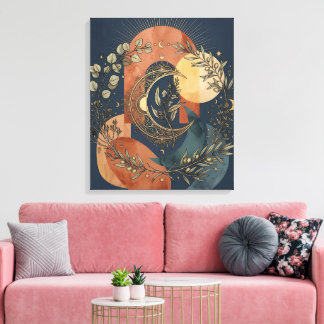 Celestial Moon and Sun Gold Arch Canvas Print